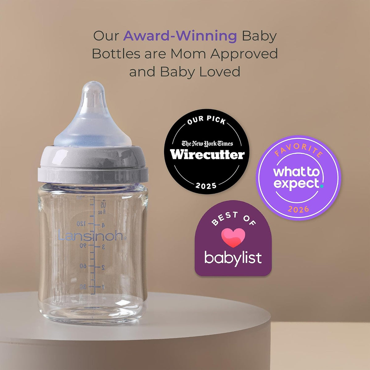 Glass Baby Bottles, Anti-Colic, White, 5Oz, 4 Count, with Slow Flow Nipples (Size S, 1-3 Months), Baby Feeding Essentials