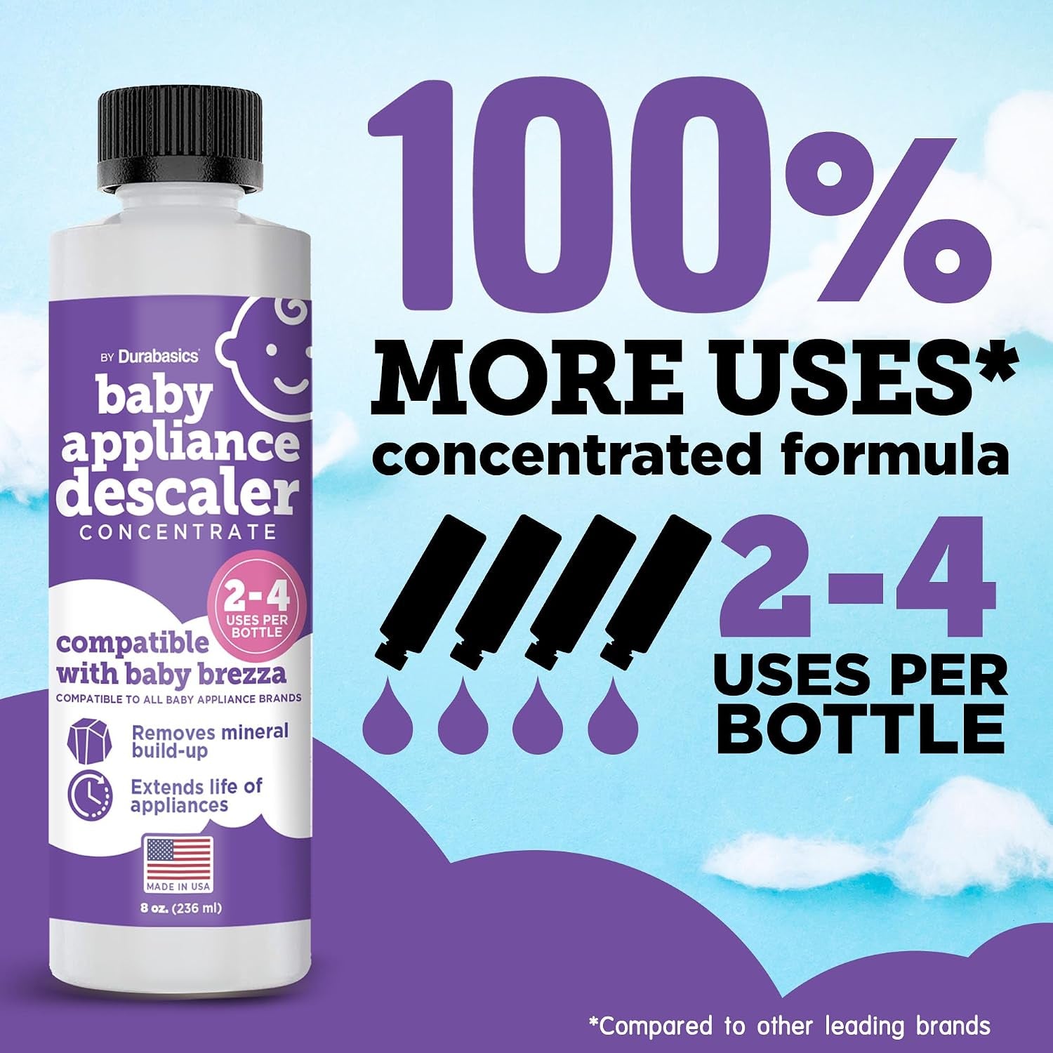 Baby Sterilizer Descaler, Compatible with Baby Brezza, 8 Oz 2 Pk | Citric Acid Formula; Odorless; Helps Remove Mineral Buildup; Made in USA; 2-Pack, 8 Oz Each