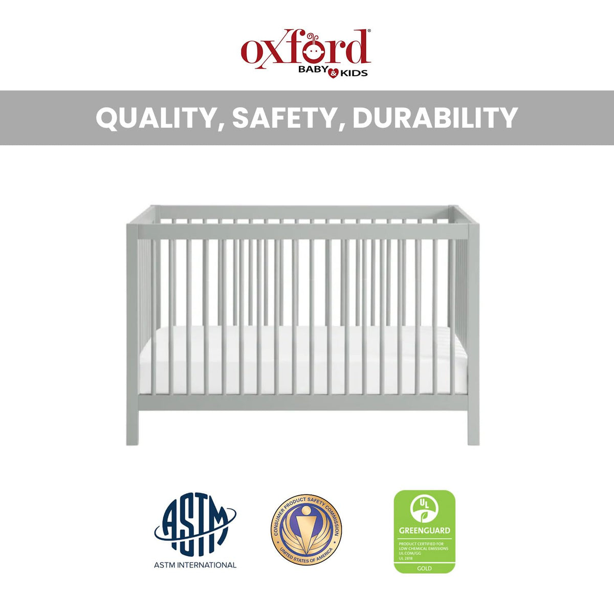 Essentials Island Full Size 4-In-1 Convertible Baby Crib with round Spindles, Gray