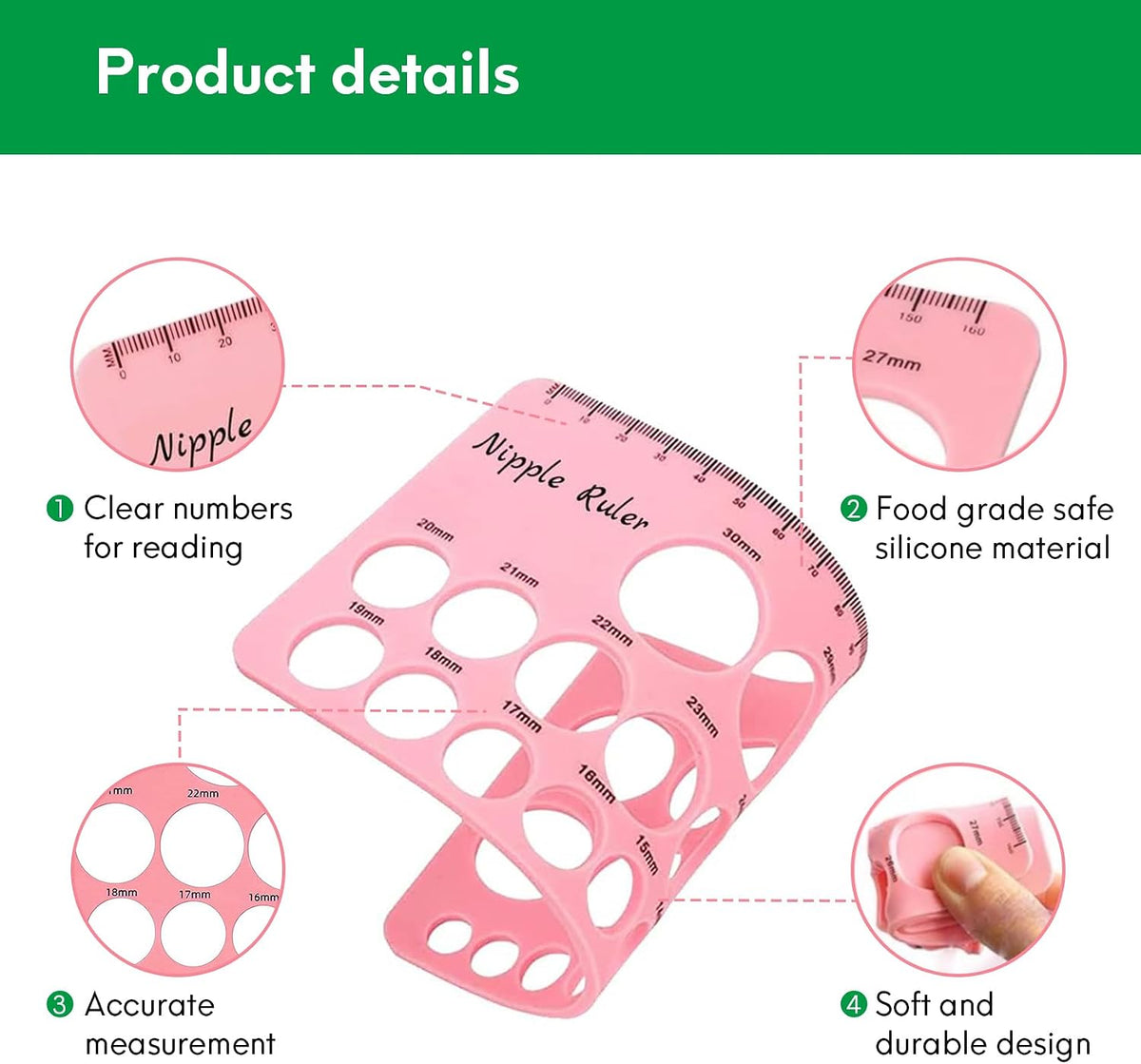 Nipple Measurement Tool Compatible with Flange Inserts, Flange Size Measure for Nipples, Nipple Sizer Measure, Nipple Flange Insert Measuring Tool, Nipple Ruler for Breast Pump Flange Sizing (Pink)
