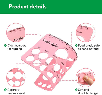 Nipple Measurement Tool Compatible with Flange Inserts, Flange Size Measure for Nipples, Nipple Sizer Measure, Nipple Flange Insert Measuring Tool, Nipple Ruler for Breast Pump Flange Sizing (Pink)