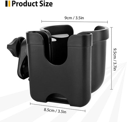 2-In-1 Wheelchair Cup Holder with Phone Rack for Baby Stroller of 1 Car Seat,Black