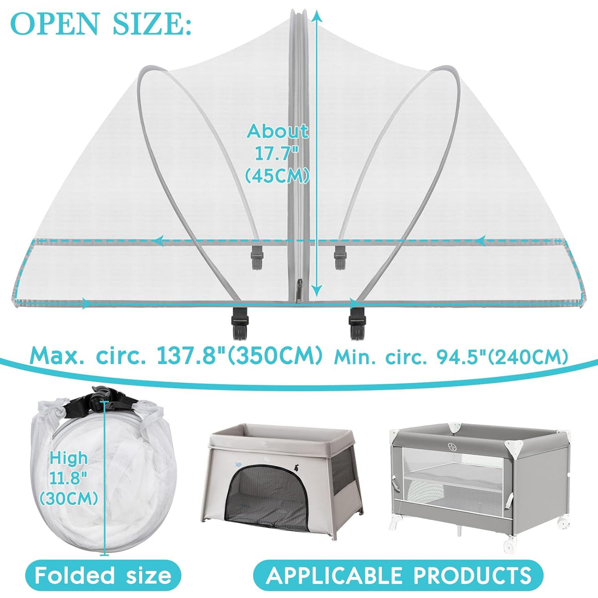 Pack and Play Cover - Crib Net Breathable Mesh Canopy with 2-Way Zipper, Keep Cats & Insects Out for Baby Bassinet/Bedside Sleeper/Travel Crib, Portable with Storage Bag(White-Large)