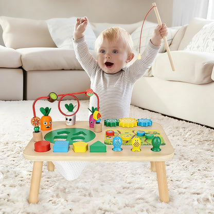 Activity Table, Montessori Toys for 1 2 Year Old Girls Boy Gifts, 7 in 1 Wooden Sensory Play Table for Toddler 1 2 3, Learning Toys for Baby 12-18 Months 1St Christmas Birthday Gifts