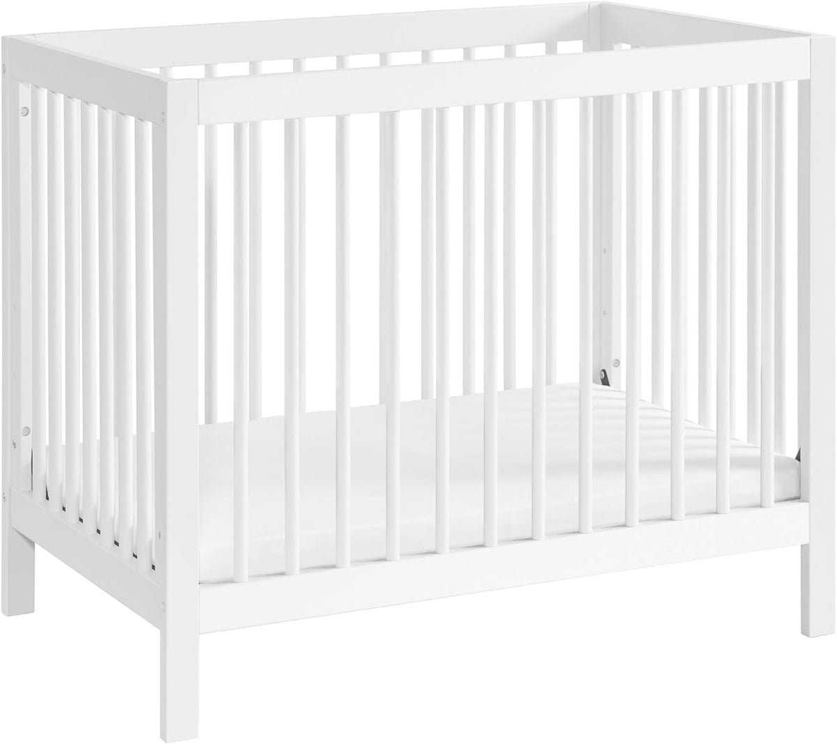 2 PC Nursery Set Essentials Island Mini 4-In-1 Convertible Baby Crib with round Spindles, White Essentials Mini Crib to Toddler Bed Guard Rail Conversion Kit, White