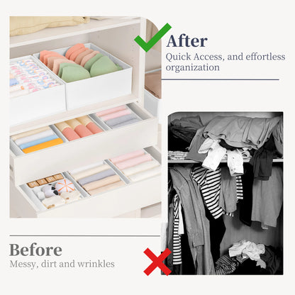 9 Pack Drawer Organizers for Clothes, Foldable Fabric Closet Organizers and Drawer Dividers for Clothing, Baby Clothes, Socks, Underwear & Accessories, White