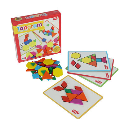Tangram Con Plantillas Juego Educativo con 54 Figuras y 4 Plantillas para Niños de 5+ Años Desarrollo de Habilidades Geométricas y Creatividad en Madera