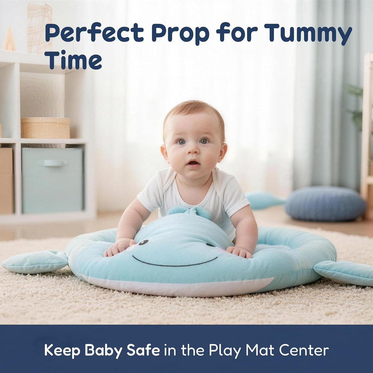 Baby Play Tummy Time Mat | Plush Cotton Surface Play Mat with Sensory Toys, Tummy Time Gym for Newborns 0 12 Months Baby Girls Boys