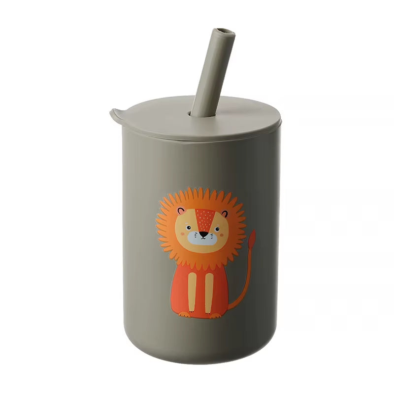 1PC Baby Feeding Drinkware Straw Cup Baby Cartoon Learning Feeding Cup Food Grade Silicone Toddler Water Bottle Tableware