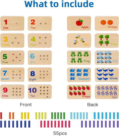 Peg Board Toddler Toys, Counting Wooden Toys with 55 Pegs | Wooden Math Manipulatives, Montessori Math and Numbers for Kids & Kindergarten Learning Activities
