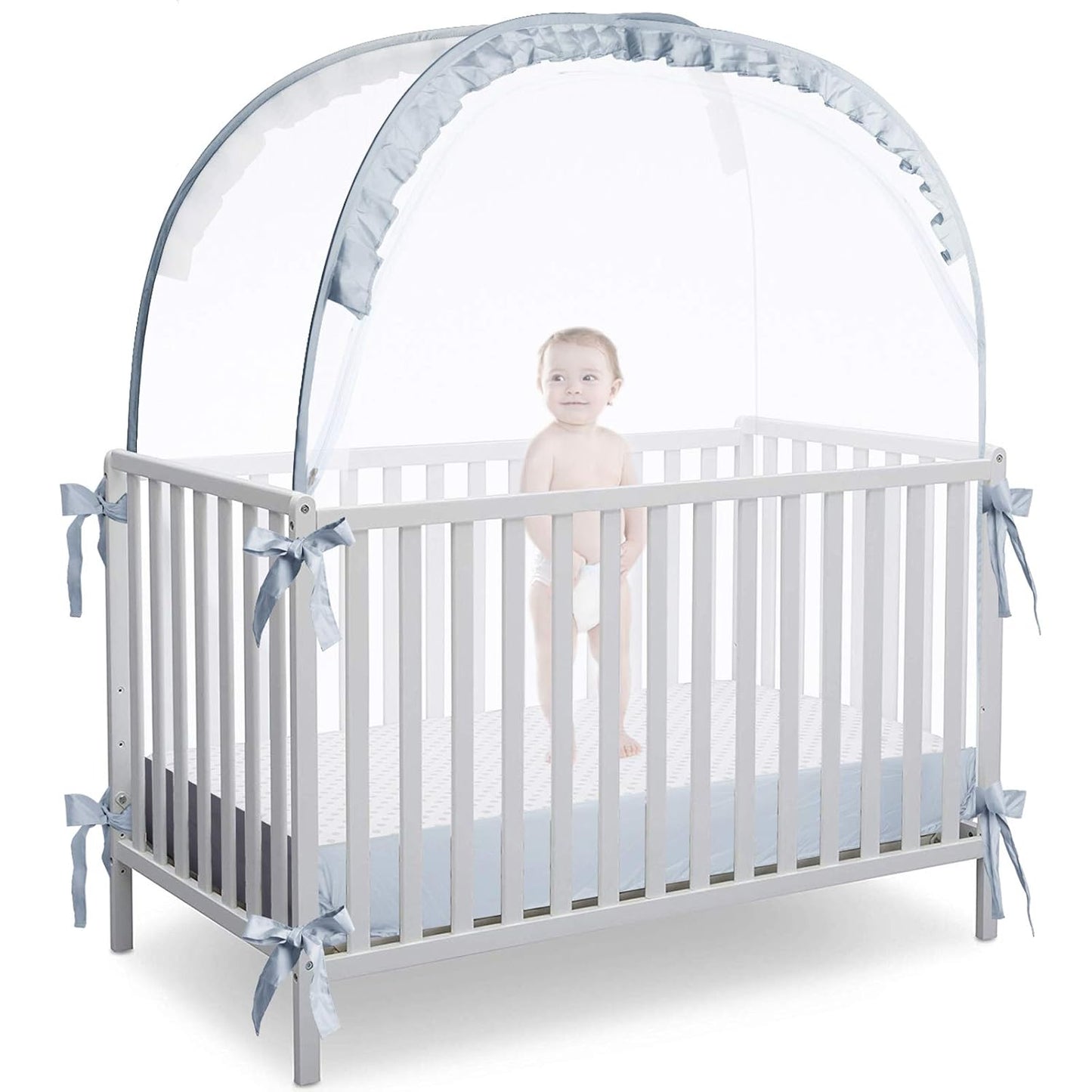 Baby Crib Tent, Pop up Crib Net to Keep Baby in | Stop Baby from Climbing Out of Crib, Breathable Mesh, Auto-Lock Zipper, Size 55.2" L X 27.6" W X 51.6" H, Free-Installation