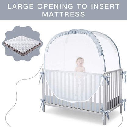 Baby Crib Tent, Pop up Crib Net to Keep Baby in | Stop Baby from Climbing Out of Crib, Breathable Mesh, Auto-Lock Zipper, Size 55.2" L X 27.6" W X 51.6" H, Free-Installation