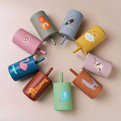 180Ml/6Ozsilicone Baby Feeding Drinkware Straw Cup Kid Learning Feeding Bottle Leakproof Silicone Tableware Toddler Water Bottle