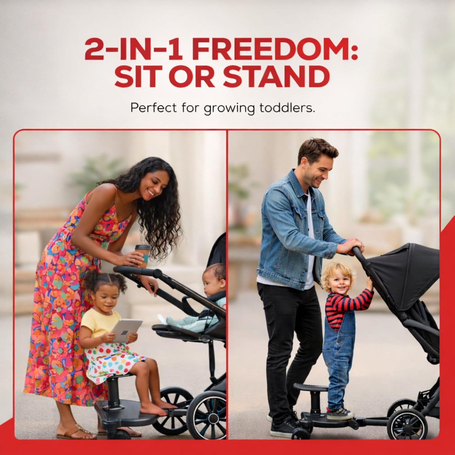 2026 New-Universal Stroller Board with Detachable Seat | 2 in 1 Sit and Stand Toddler Stroller Seat Attachment | Stroller Board Attachment for Toddler | Holds Children up to 55 Lbs