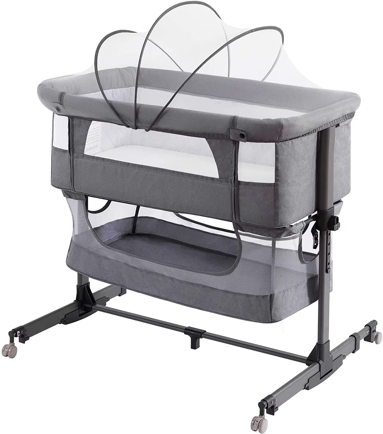 Baby Bassinet 3 in 1 Adjustable Bedside Sleeper Bed for Infant Baby with Breathable Net, Gray