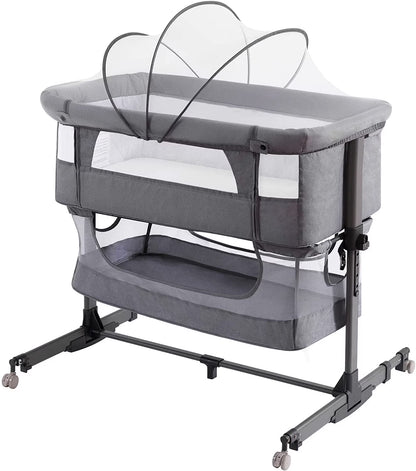 Baby Bassinet 3 in 1 Adjustable Bedside Sleeper Bed for Infant Baby with Breathable Net, Gray