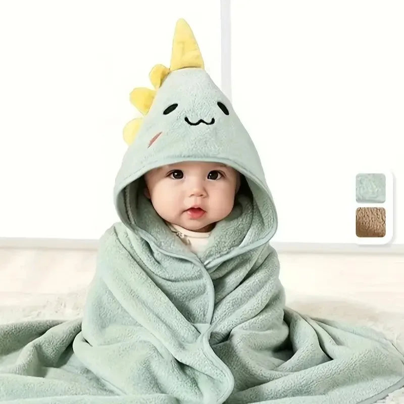 Coral Velvet Cape Bath Towel Newborn Bath Wrap Bath Towel Cute Cartoon Cape Bathrobe
