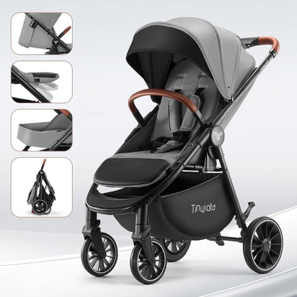Stroller for Babies,Toddler Strollers with Large UPF 50+ Canopy,Luxury Baby Stroller with Leather Handle & Spacious Seat, One-Hand Foldable Pushchair,Baby Carriage with Lie-Flat Mode(Gray)