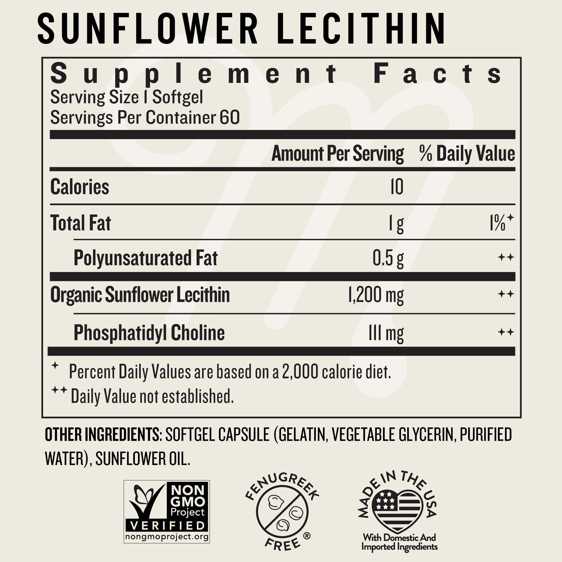 (2 Pack)  Sunflower Lecithin Softgels for Adults - Organic Dietary Supplement, 60 Ct, 1 Bottle