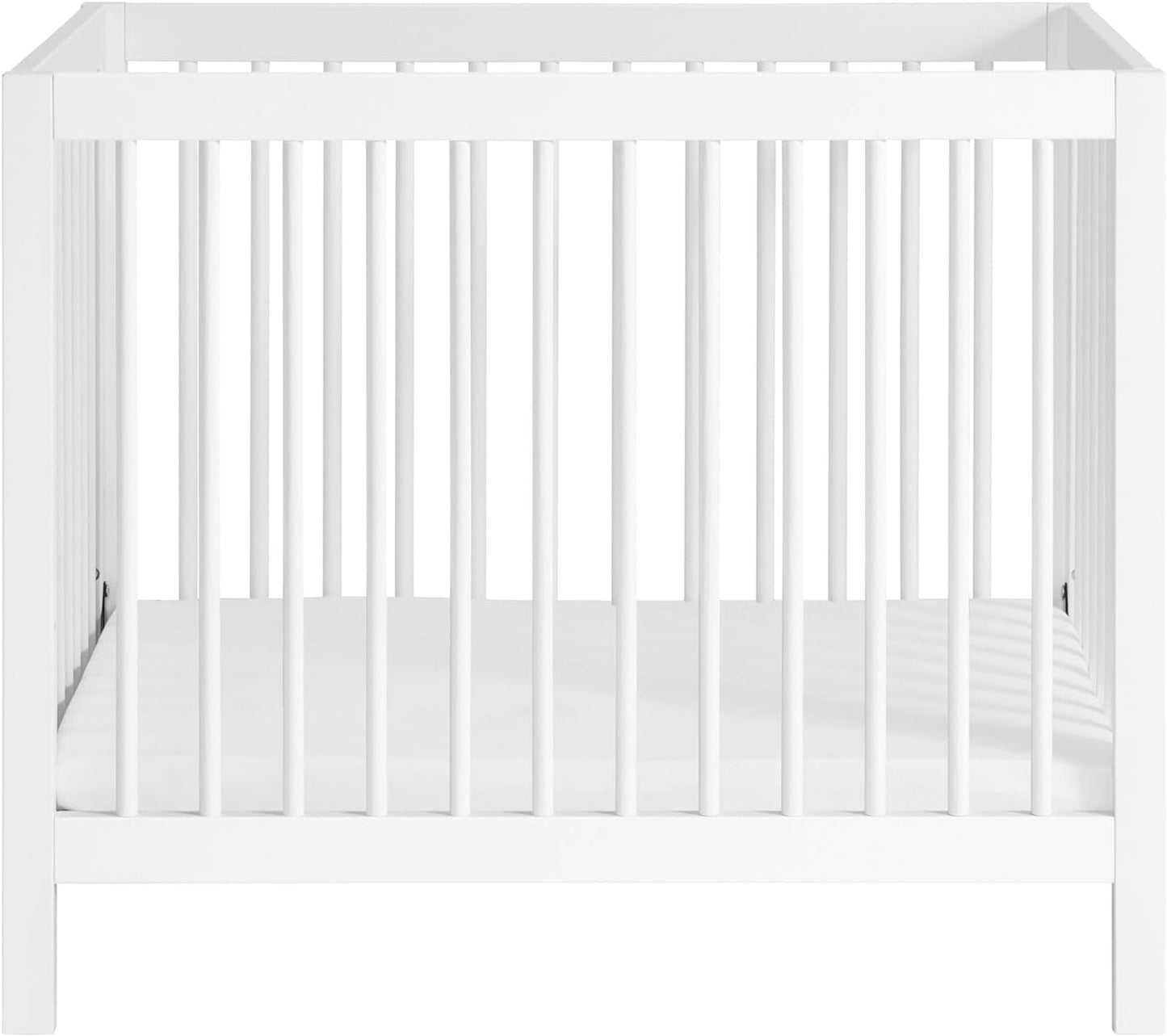 2 PC Nursery Set Essentials Island Mini 4-In-1 Convertible Baby Crib with round Spindles, White Essentials Mini Crib to Toddler Bed Guard Rail Conversion Kit, White