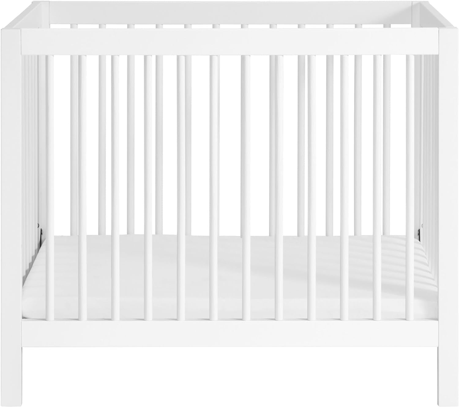2 PC Nursery Set Essentials Island Mini 4-In-1 Convertible Baby Crib with round Spindles, White Essentials Mini Crib to Toddler Bed Guard Rail Conversion Kit, White