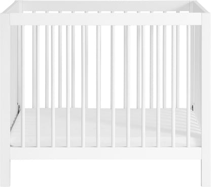 2 PC Nursery Set Essentials Island Mini 4-In-1 Convertible Baby Crib with round Spindles, White Essentials Mini Crib to Toddler Bed Guard Rail Conversion Kit, White