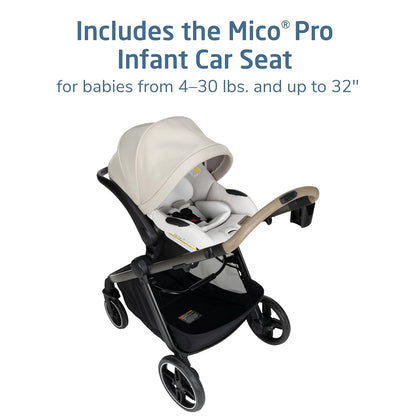 Zelia Pro 5-In-1 Travel System with Mico Pro Infant Car Seat and Baby Stroller Combo, Reversible Seat, Large Wheels, Adjustable Handle, Newborn to Toddler, Lightweight, Classic Oat