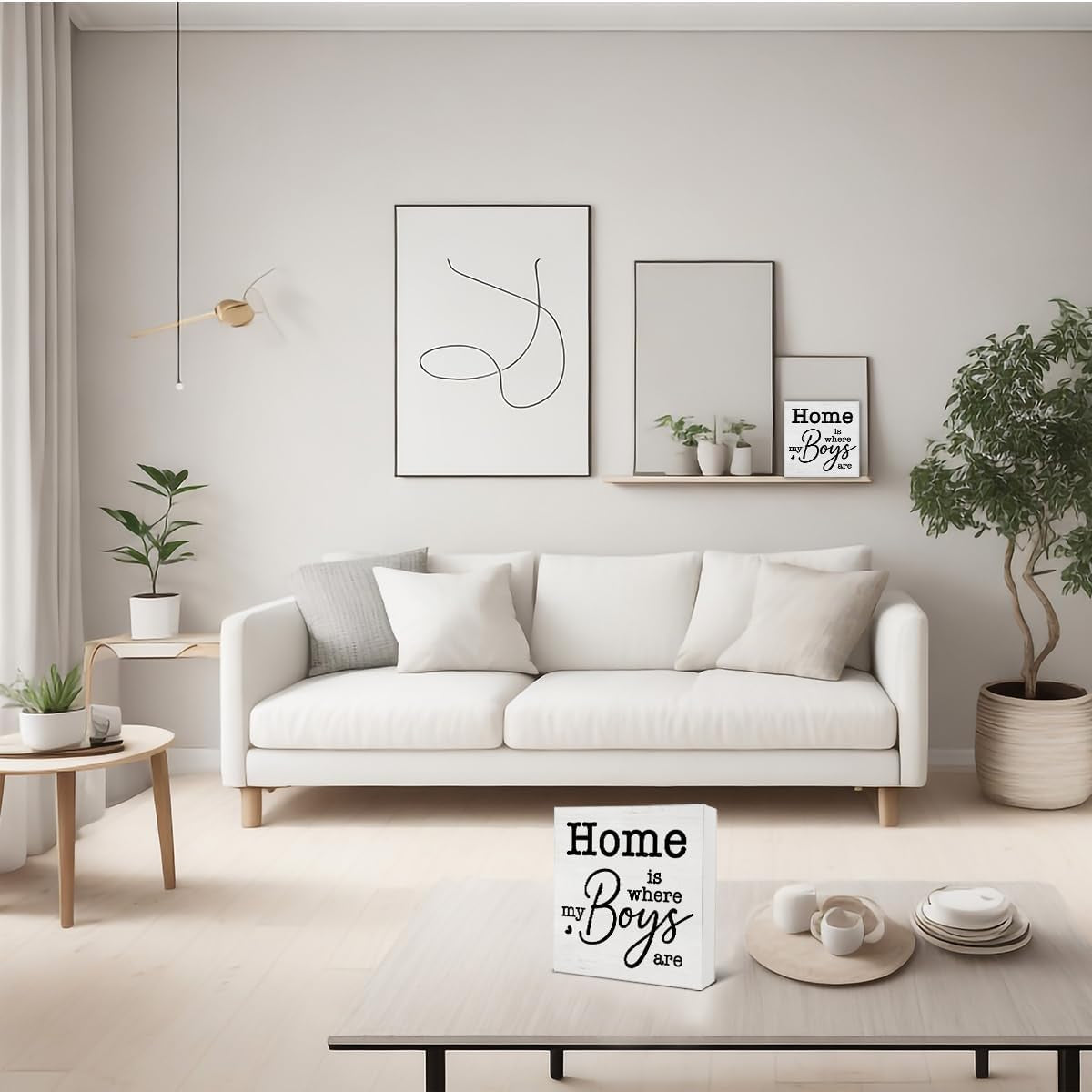 New Mom Gifts Rustic Family Decor Home Is Where My Boys Are Wooden Sign Family Decorations for Home Living Room Bedroom Desk Shelf Table 5 X 5 Inches