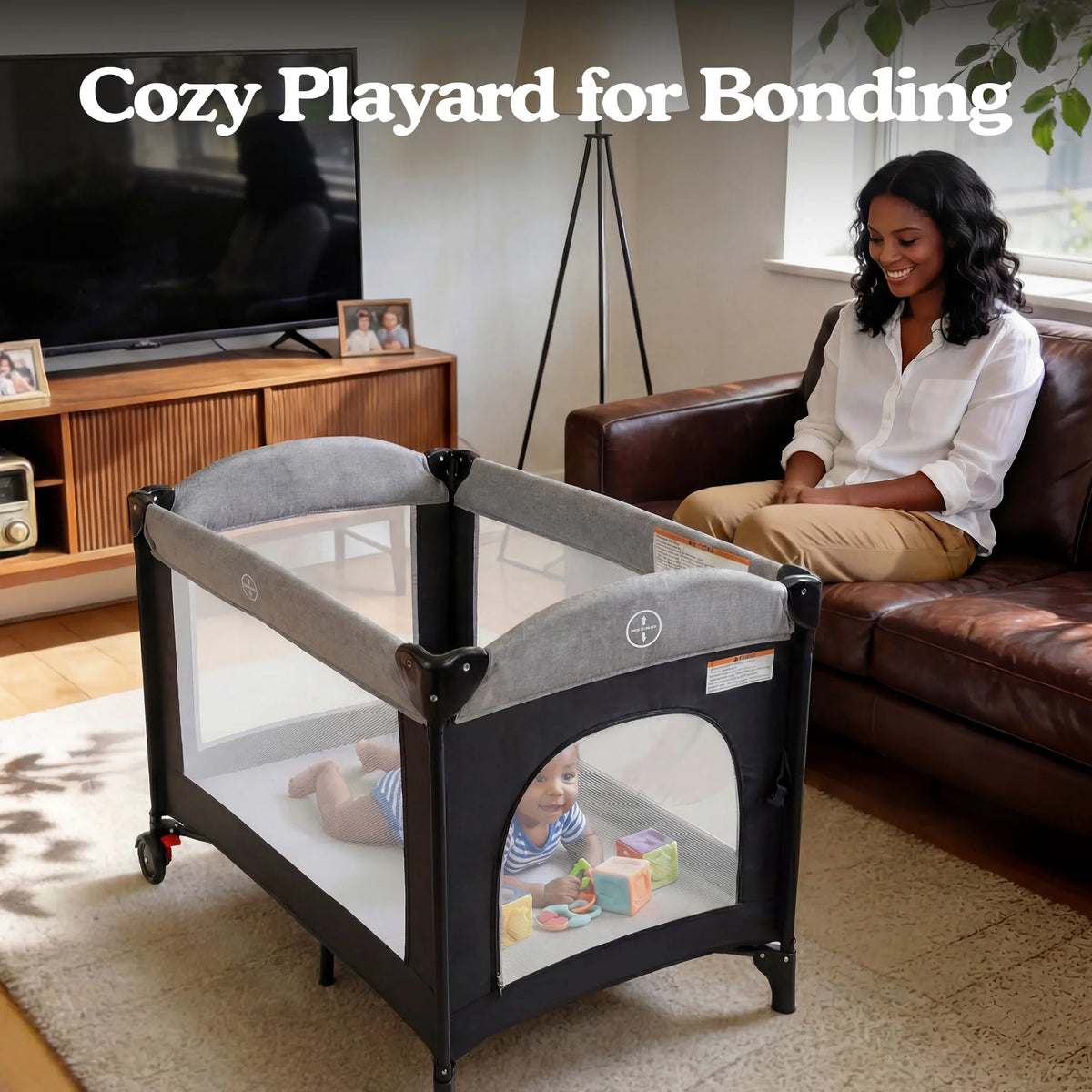 Foldable Baby Bedside Crib Bassinet, Infant Pack and Play Playard, Newborn Playpen Changing Table,Gray