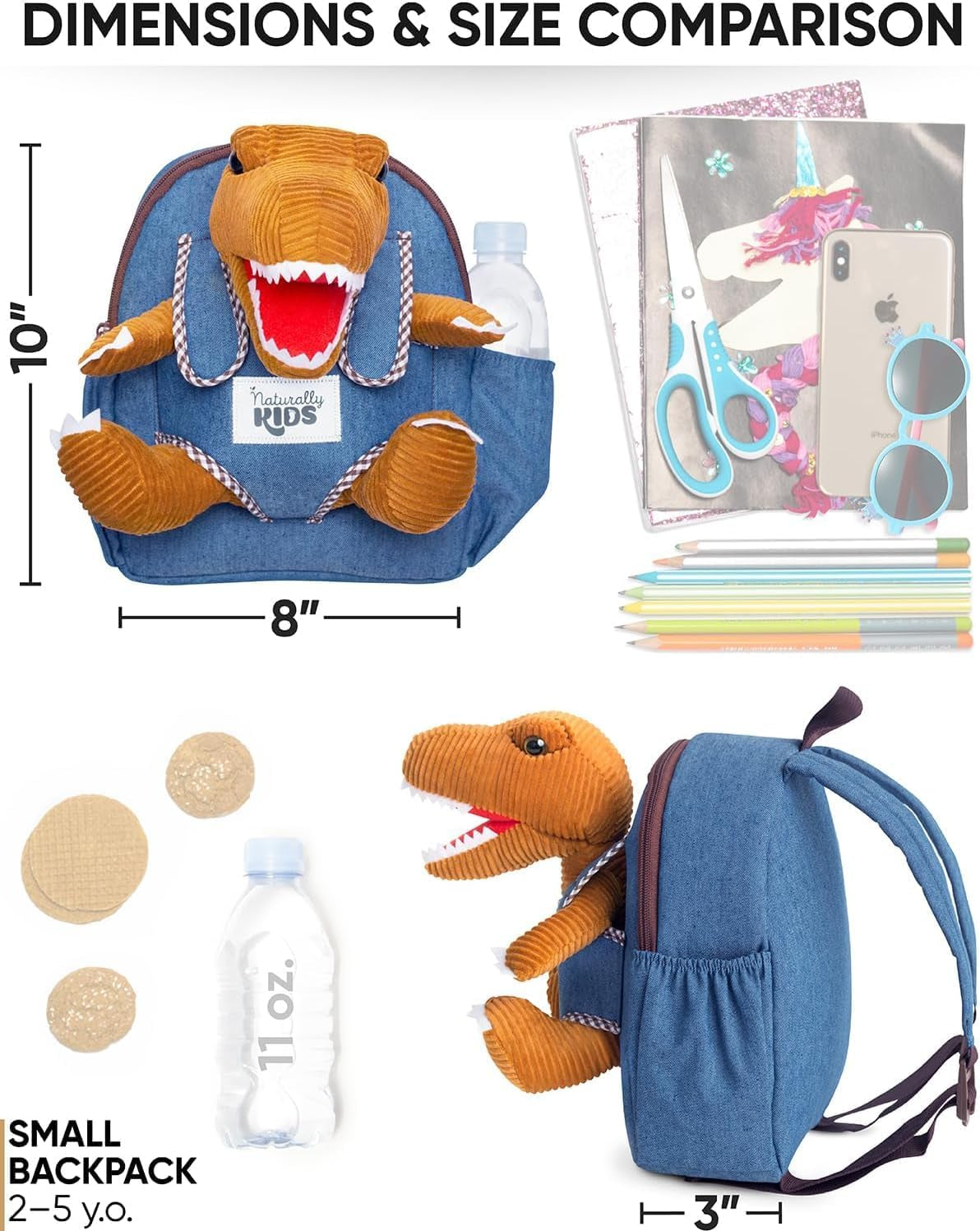Toddler Backpack with Detachable Dinosaur Toy for Boys | Side & Inner Pockets, Reflective Logo | Dinosaur Backpack for Kids 3-5