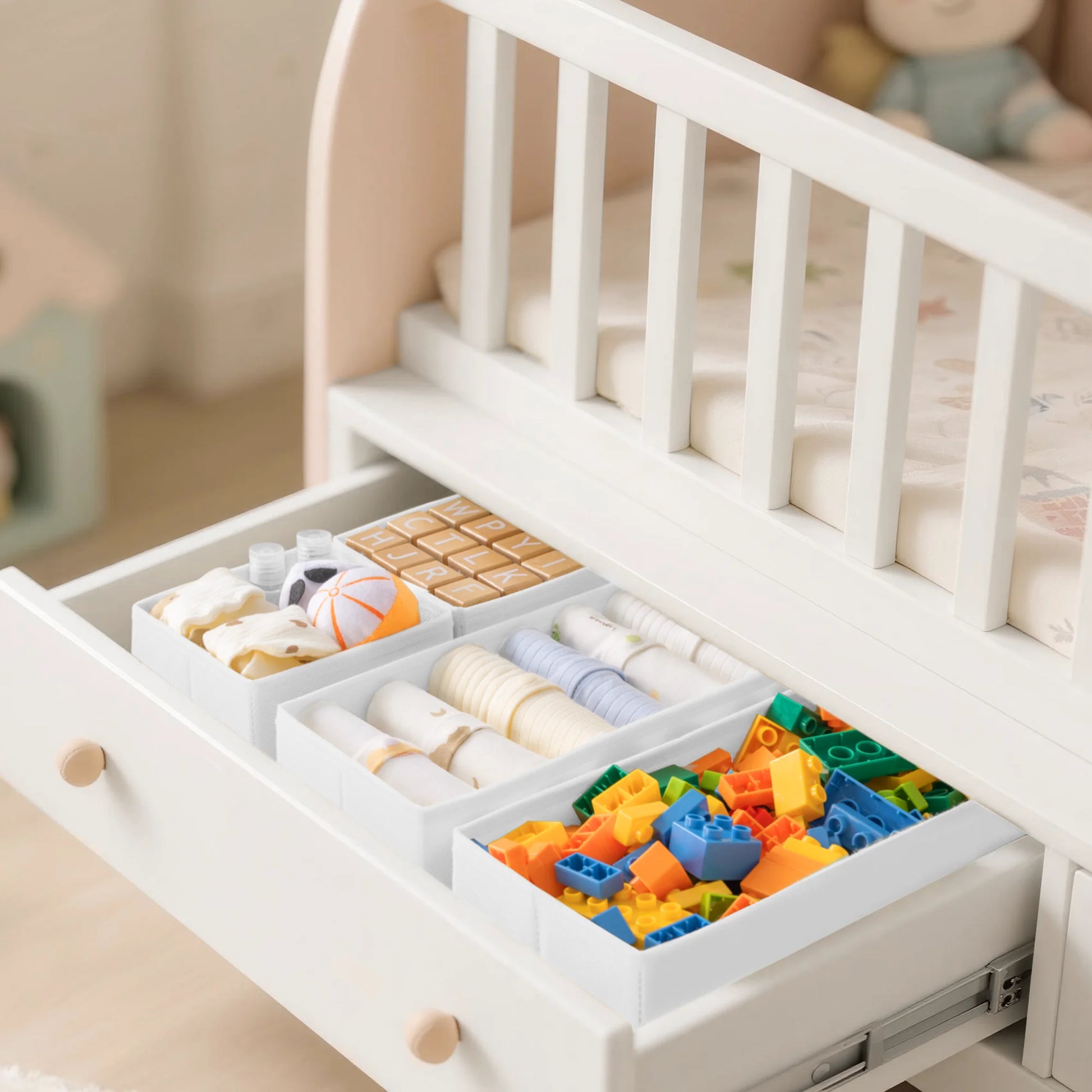 9 Pack Drawer Organizers for Clothes, Foldable Fabric Closet Organizers and Drawer Dividers for Clothing, Baby Clothes, Socks, Underwear & Accessories, White