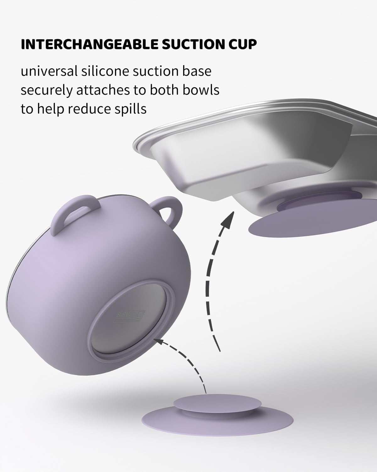 Stainless Steel Baby Feeding Set with Detachable Suction Base, Toddler Plates, Bowl, Cup & Kids Utensils, Grow-With-Baby Feeding Essentials for Self Feeding, Toddler Dinnerware Snack, Lilac