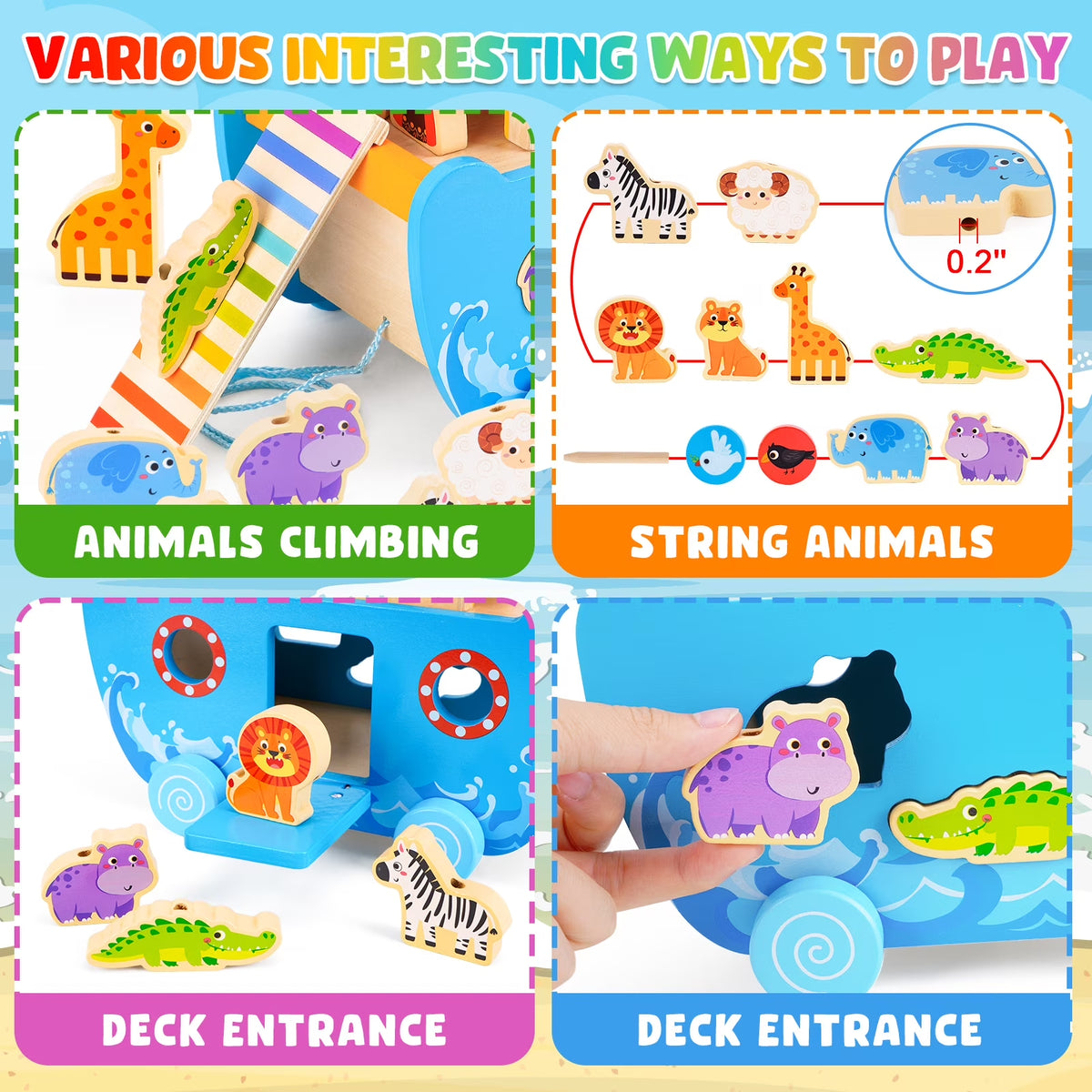 Toddlers Noah'S Ark Toys with Wooden Animal Shape Sorters, Baptism Gifts for Girls Boys 1 2 3 4 Years Old, Montessori Educational Toys for Toddlers 1-3, Bible Story Book for Kids Ages 2-4
