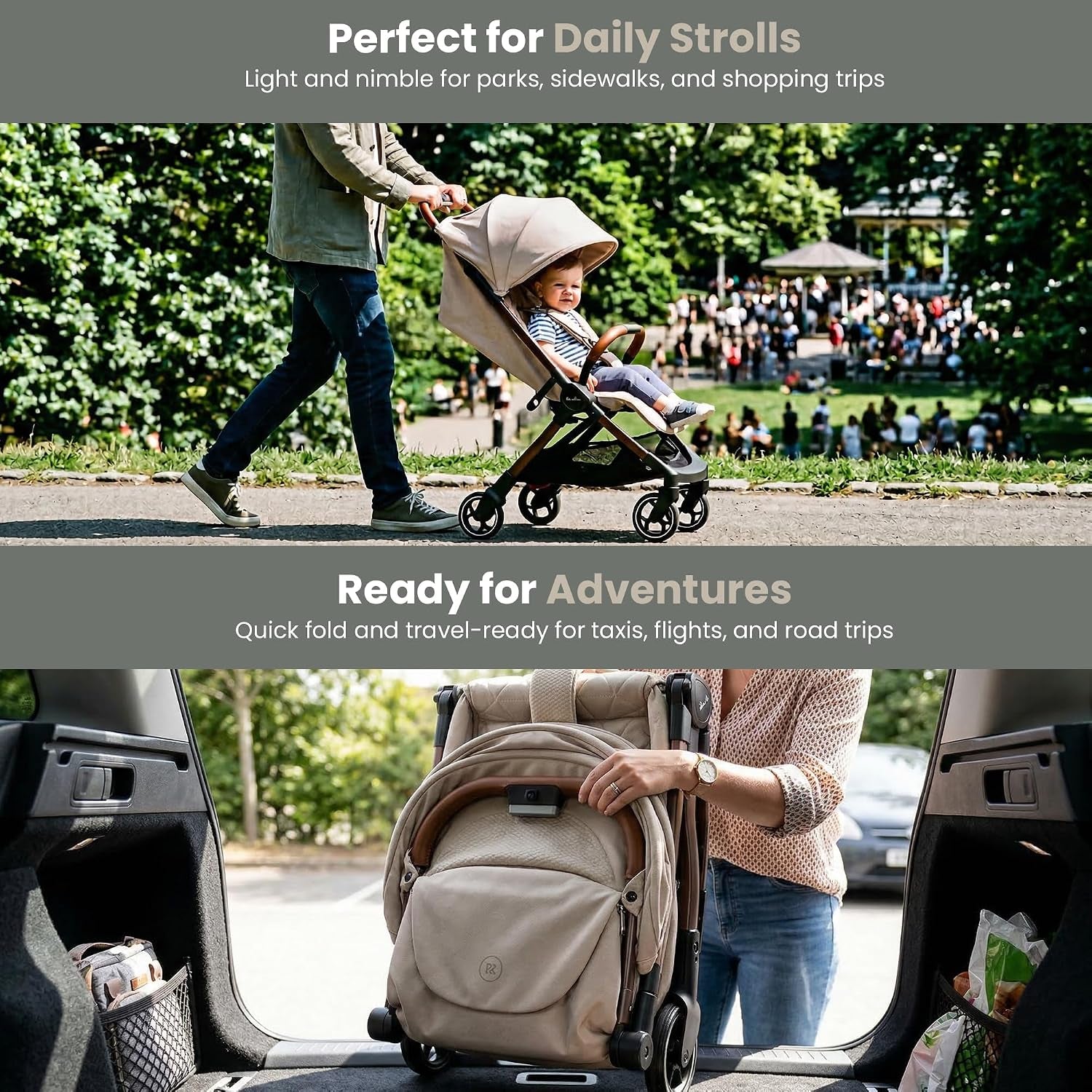 Clic Compact Travel Stroller – (Latte) – Lightweight Baby Stroller for Airplane Travel – One-Hand Fold, Lie-Flat Infant & Toddler Seat – Birth to 55 Lb