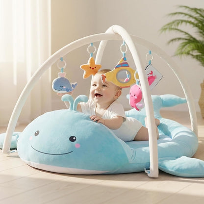 Baby Play Tummy Time Mat | Plush Cotton Surface Play Mat with Sensory Toys, Tummy Time Gym for Newborns 0 12 Months Baby Girls Boys