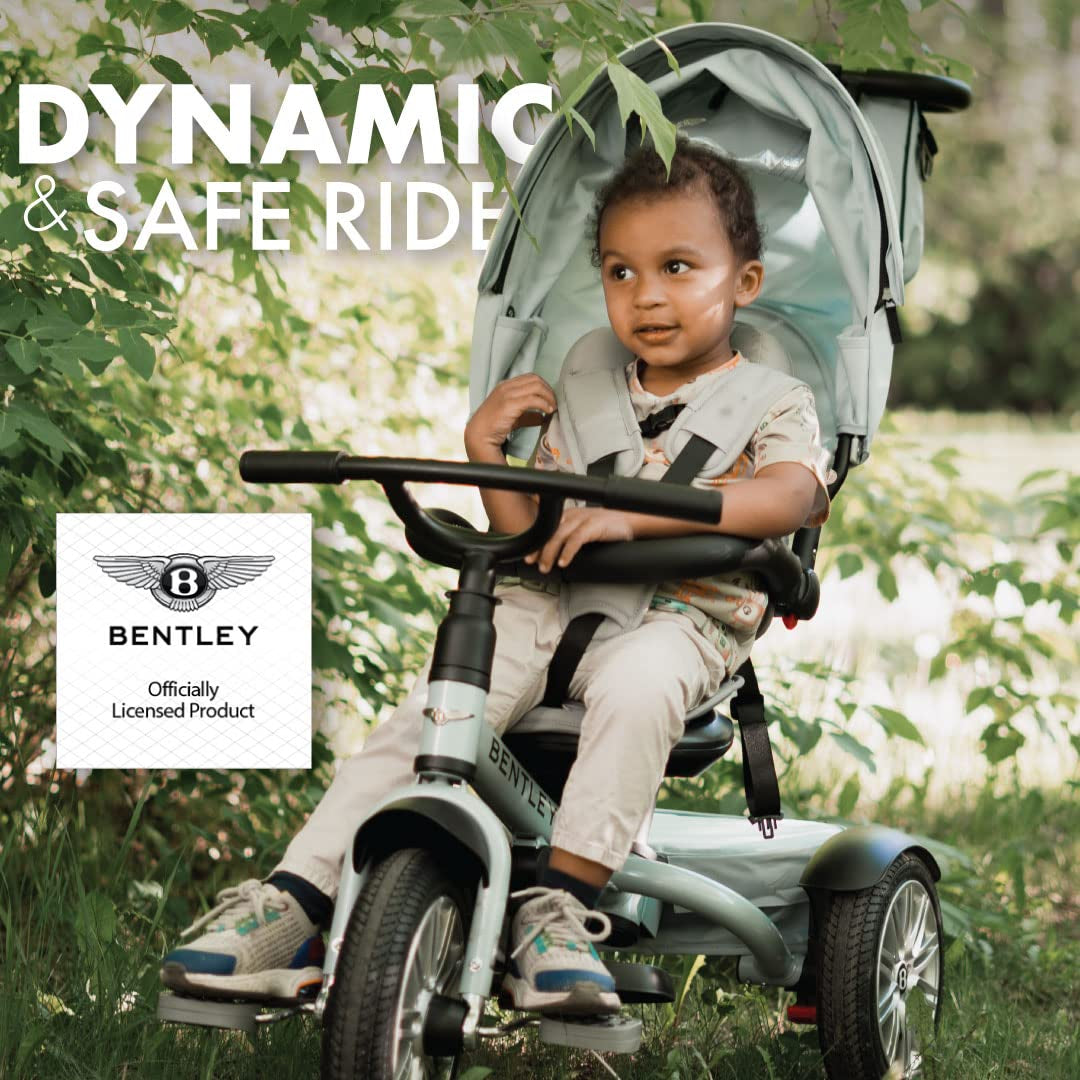 Bentley 6-In-1 Baby Stroller & Toddler Tricycle – Officially Licensed Luxury Kids Bike, Convertible Travel Strollers & Kid Trike with Air Wheels, Canopy & Safety Features (6M-5Y+ | Jetstream Blue) | Convertible Baby Stroller with Canopy and Air Wheels, Designed as a Travel Stroller and Baby Tricycle.