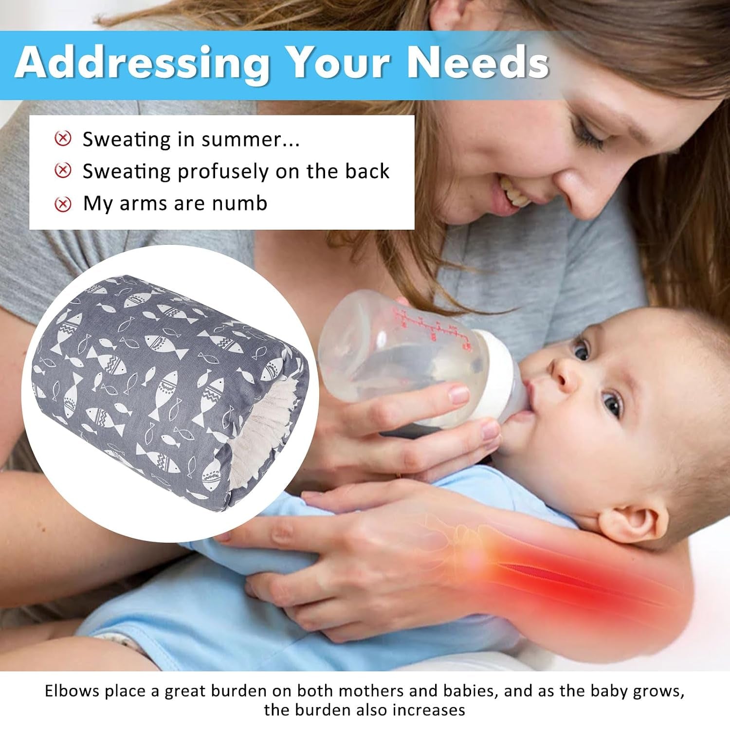 Baby Nursing Arm Pillow for Breastfeeding(Grey Fish) | 100% Cotton Fabric Cushions the Caregiver'S Arm for Bottle Feeding. Washable, Portable Design Measures 23 X 21 Cm.