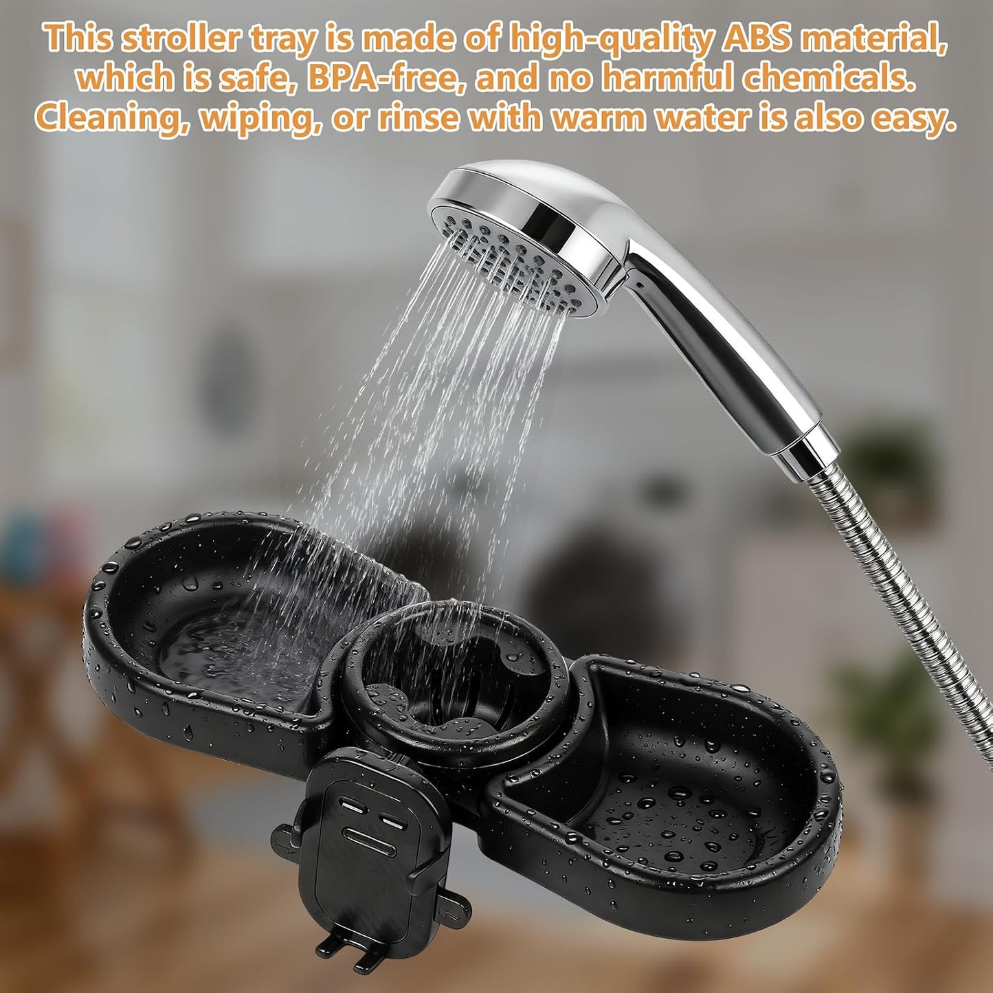 Universal Stroller Snack Tray, Baby Stroller Tray Attachment | 4-In-1 Stroller Tray with Cup Holder and Phone Holder, 360°Rotating Design Compatible with Popular Baby Strollers