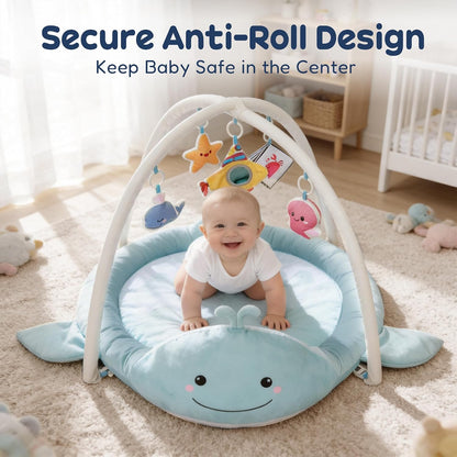 Baby Play Tummy Time Mat | Plush Cotton Surface Play Mat with Sensory Toys, Tummy Time Gym for Newborns 0 12 Months Baby Girls Boys