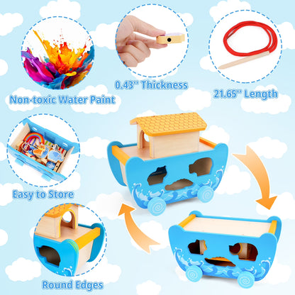 Toddlers Noah'S Ark Toys with Wooden Animal Shape Sorters, Baptism Gifts for Girls Boys 1 2 3 4 Years Old, Montessori Educational Toys for Toddlers 1-3, Bible Story Book for Kids Ages 2-4