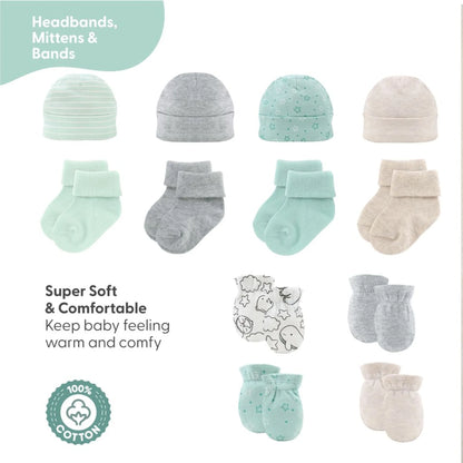 Unisex Animals and Insects Cotton Layette Gift Set, Baby Clothes Essentials, 30-Piece