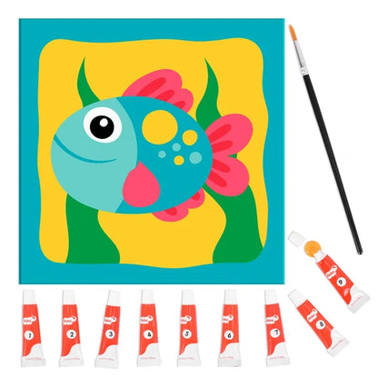 Pinta por Número Tres Perros 21x21 Kit de Pintura con 7 Tubos de Tinta y Pincel para Arte DIY