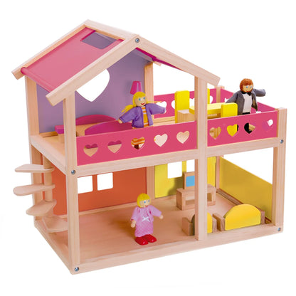 Casita de Muñecas de Madera con Detalles Coloridos y Estructura resistente para niñas y niños
