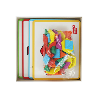 Tangram Con Plantillas Juego Educativo con 54 Figuras y 4 Plantillas para Niños de 5+ Años Desarrollo de Habilidades Geométricas y Creatividad en Madera