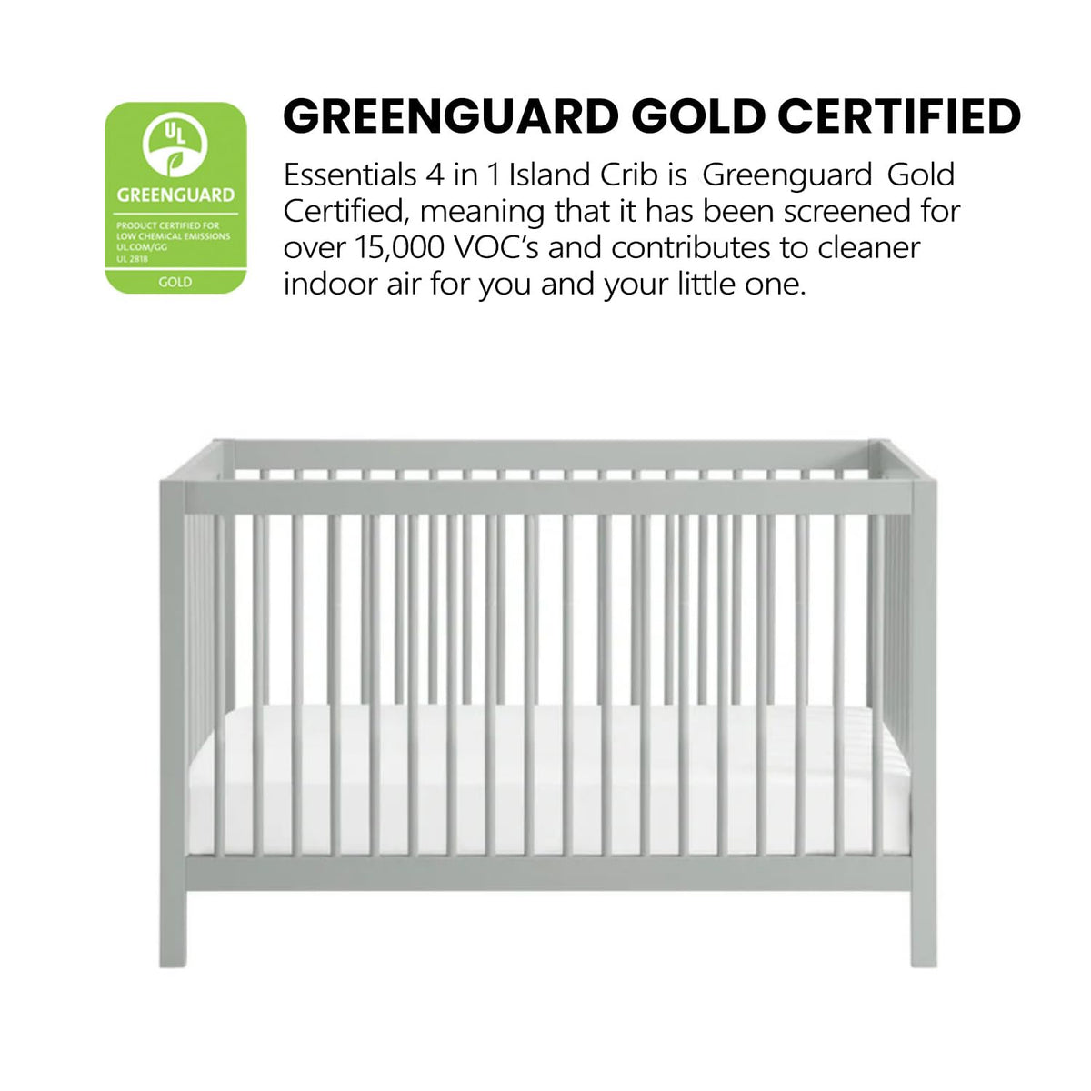 Essentials Island Full Size 4-In-1 Convertible Baby Crib with round Spindles, Gray