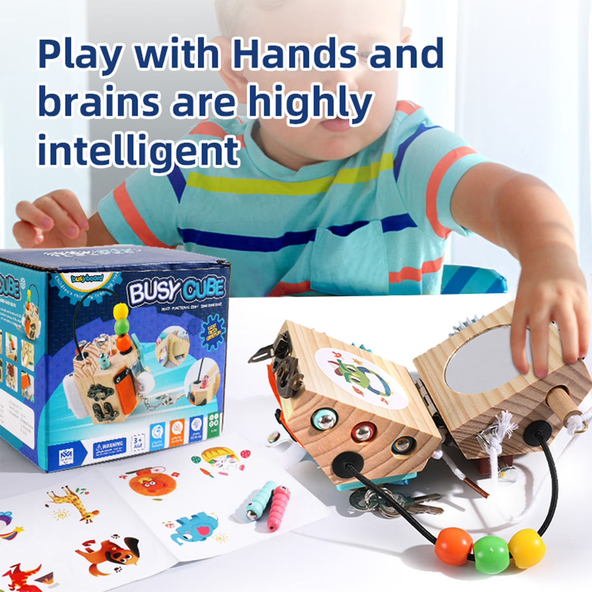 Busy Cube for Kids Sensory Busy Board Travel Toy for Toddlers 1 2 3 Years Old Educational Learning Toys Montessori Toys for Babies 18-24 Month