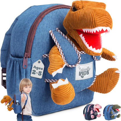 Toddler Backpack with Detachable Dinosaur Toy for Boys | Side & Inner Pockets, Reflective Logo | Dinosaur Backpack for Kids 3-5