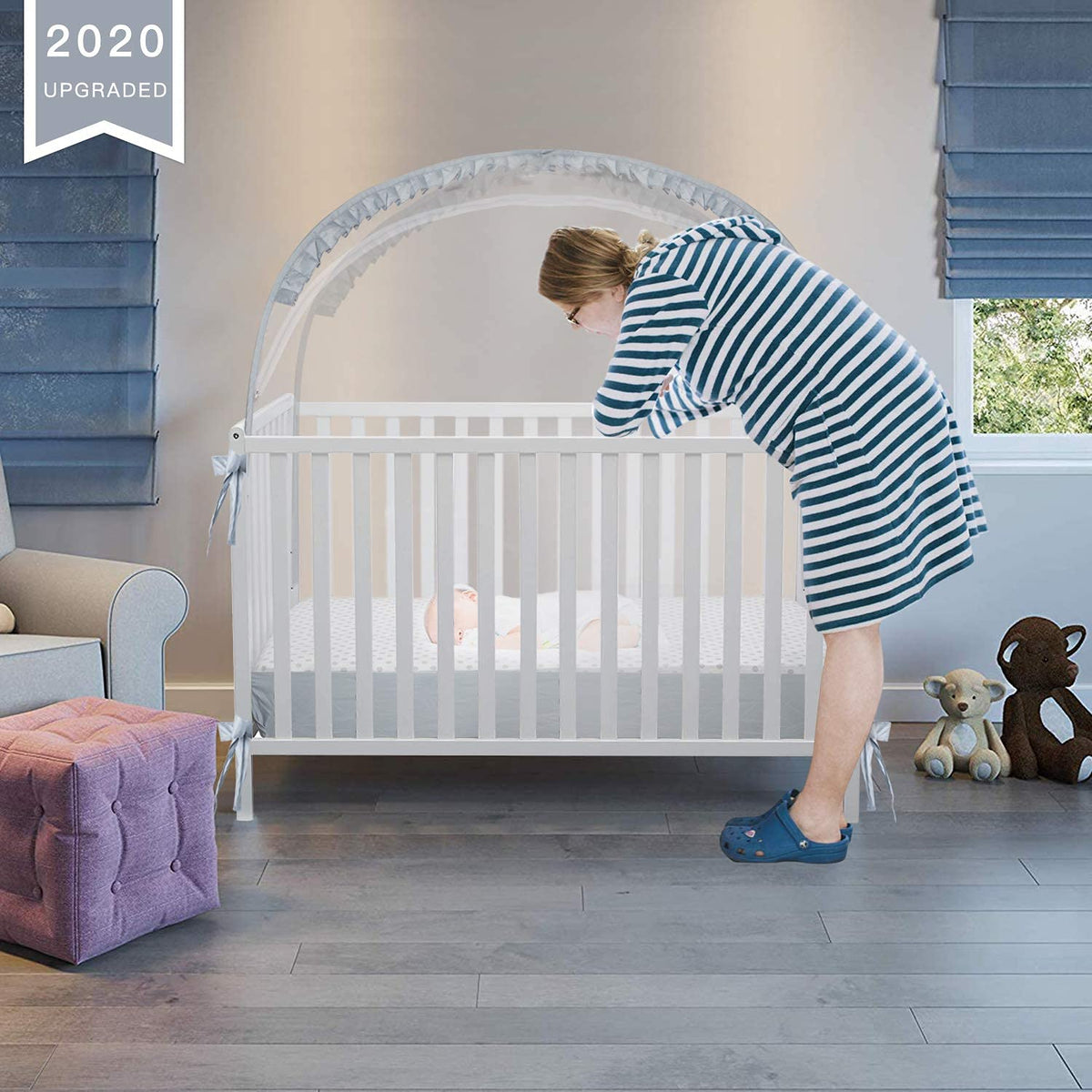Baby Crib Tent, Pop up Crib Net to Keep Baby in | Stop Baby from Climbing Out of Crib, Breathable Mesh, Auto-Lock Zipper, Size 55.2" L X 27.6" W X 51.6" H, Free-Installation