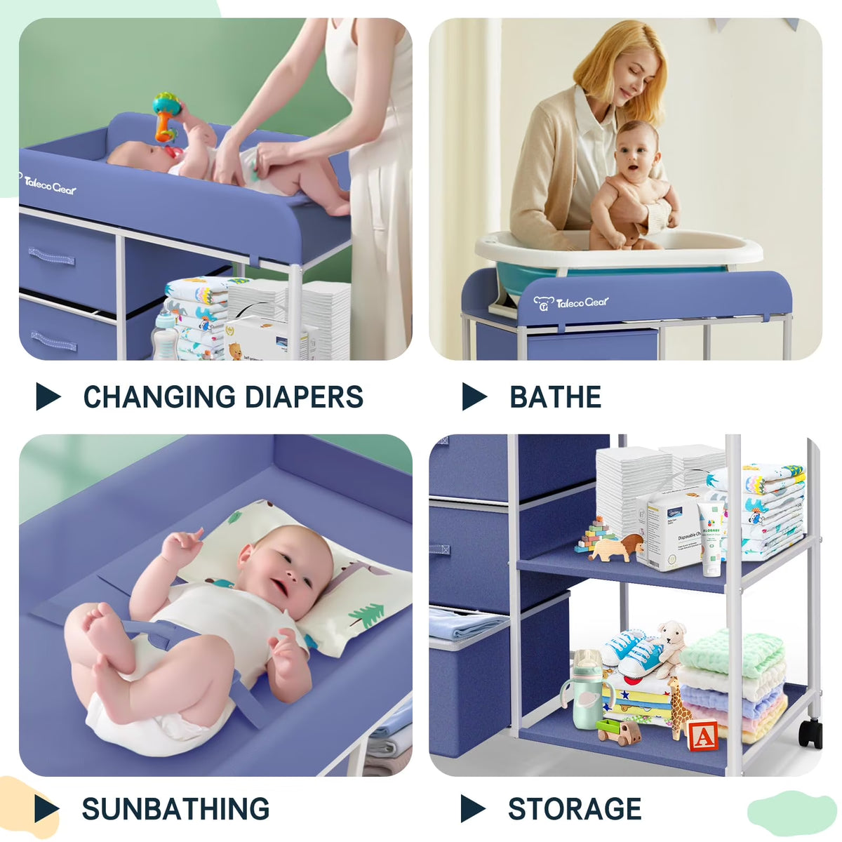 Baby Changing Table, Portable Diaper Changing Station with Wheels, Nursery Organizer for Newborn and Infant, Blue