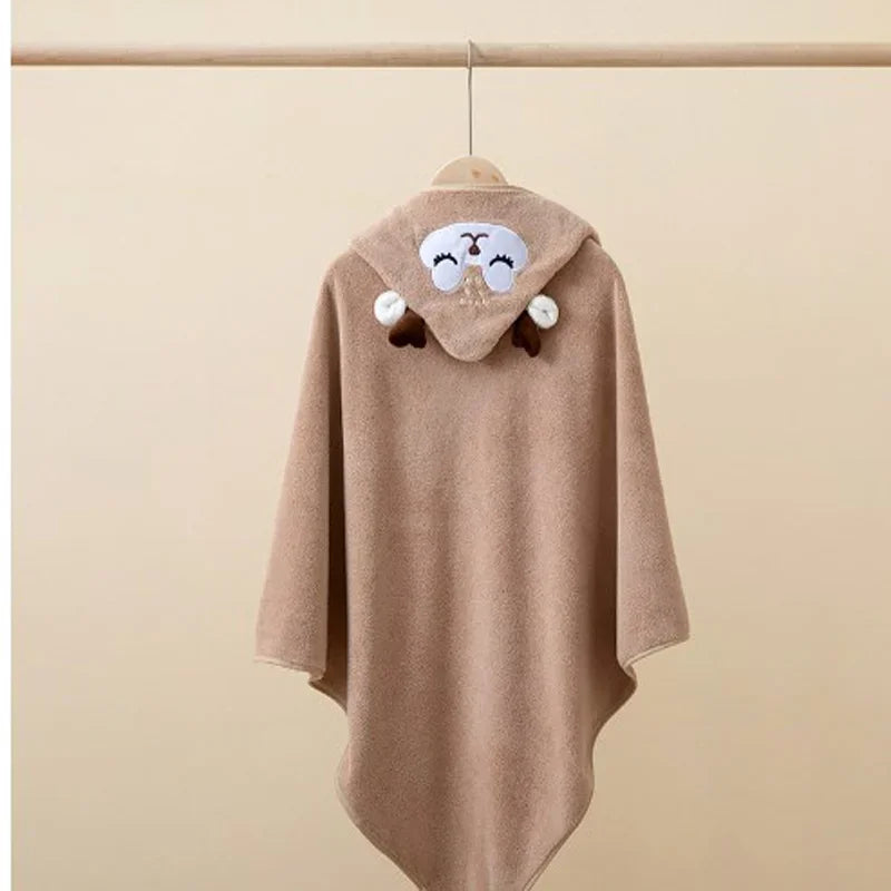 Coral Velvet Cape Bath Towel Newborn Bath Wrap Bath Towel Cute Cartoon Cape Bathrobe